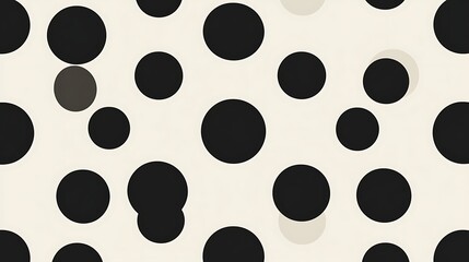 Obraz premium Abstract Polka Dot Pattern: An abstract pattern featuring large black polka dots of varying sizes and tones against a cream background. The pattern is minimalist and modern.