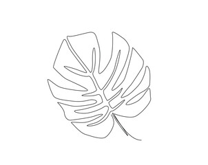 One continuous line drawing monstera leaf vector illustration. Tropical leaf monoline design.