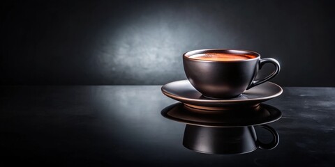 Dark Roast Coffee in a Sleek Ceramic Cup on a Reflective Surface