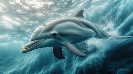 Obraz premium Dolphin swimming ocean wave sunlight underwater nature