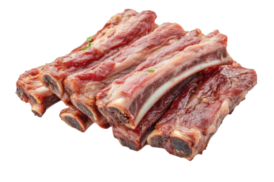 stack of cooked beef ribs. showcasing their rich color and texture. ideal for culinary presentations or food-related content the ribs appear juicy and flavorful. making them suitable for barbecues. re