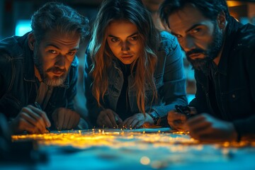 A team of police detectives collaborating in a brightly lit meeting room. Generative AI