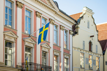 Obraz premium Colorful medieval streets of Tallinn Old Town or Tallinna Vanalinn, included in the UNESCO World Heritage List