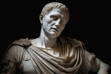 Brutus's betrayal and the last moments of Gaius Julius Caesar's life. Marble statue. History of Rome. Horizontal image.