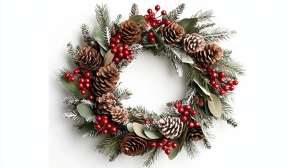 Elegant Christmas Wreath with Pine Cones Holly Berries and Mistletoe