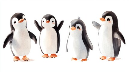 Fototapeta premium Adorable and Playful Illustrations of Little Penguins in a Simple and Cute Design for Children’s Art Projects