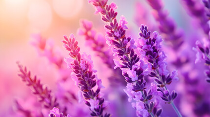 Naklejka premium Vibrant Close-Up of Lavender Blooms in Sunlight : Generative AI
