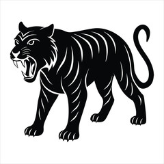  Extinct animal saber toothed tiger silhouette vector illustration