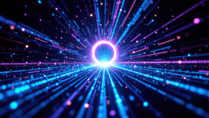 Naklejka premium Intricate AI tech illustration with digital tunnel effect in vibrant colors.