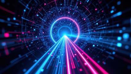 Obraz premium Futuristic tunnel with AI-generated light effects.