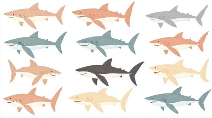 Playful and Cute Shark Illustrations in a Simple Style for Fun and Joyful Designs