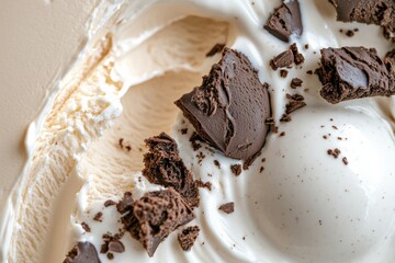 This image captures creamy ice cream adorned with chocolate pieces and rich fudge, symbolizing the joy and unique experience of indulging in exquisite desserts.