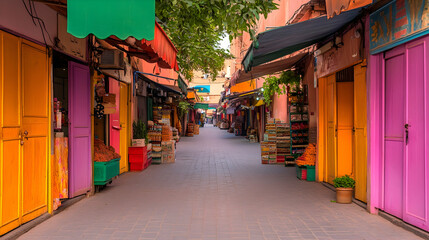 Fototapeta premium Wildes Verkehrschaos in der Medina von Marrakesch. Geschäftige Straße neben den Souks und Märkten zum Einkaufen.