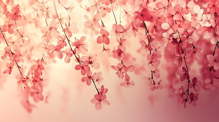 Naklejka premium Peach Blossom Dream: Delicate pink peach blossoms cascade down, creating a breathtaking, ethereal scene of springtime beauty and gentle romance. The soft.