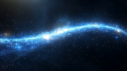 Fototapeta premium Celestial Spark: A ethereal blue light stream of energy streaks across the deep black canvas of space, shimmering with countless particles and radiating a cosmic glow.
