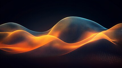 Abstract Orange and Teal Wave:  A mesmerizing digital illustration featuring flowing, luminous waves of orange and teal, creating a dynamic and ethereal visual experience against a dark backdrop.