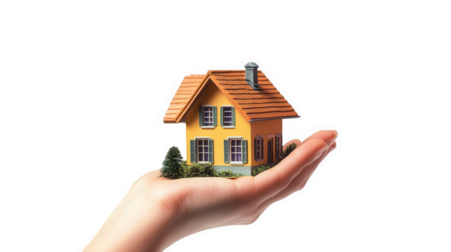 a small. colorful model house resting on an open palm. symbolizing the concept of home ownership and real estate the hand represents care and protection. emphasizing the importance of housing in perso