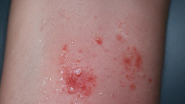 Measles virus rash evolving on human skin