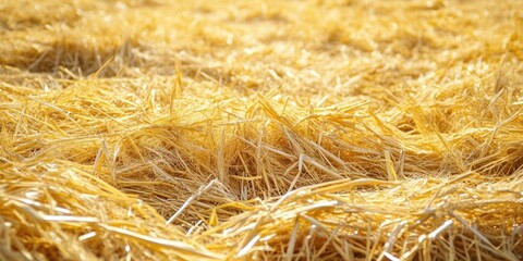 Dry golden straw background illuminated by warm sunlight, showcasing intricate textures and warm...