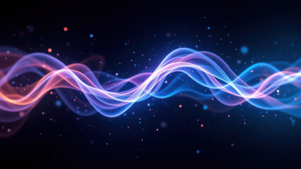 Obraz premium Elegant AI technology abstract graphic with a dark background and blue glowing shapes forming a dynamic wave-like pattern, symbolizing digital connectivity or innovation.