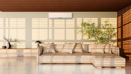 large luxury modern bright interiors room with air conditioning mockup illustration 3D rendering