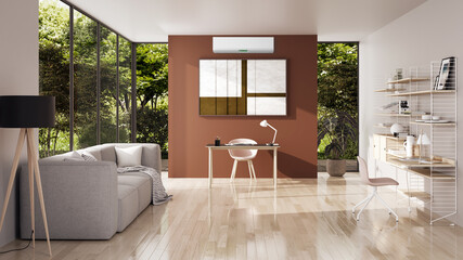 large luxury modern bright interiors room with air conditioning mockup illustration 3D rendering