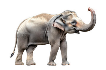Fototapeta premium a realistic depiction of an elephant standing with its trunk raised. showcasing its large ears and distinctive features the animal's size and texture. making it suitable for educational or artistic pu