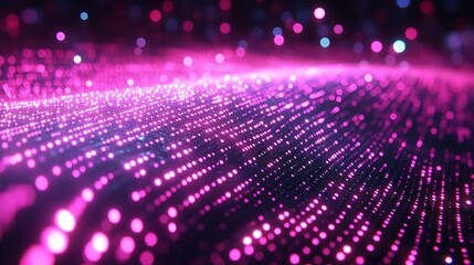 Cosmic Glow: Abstract background with vibrant pink and purple shimmering lights against a deep black background.  A mesmerizing display of digital particles create a sense of depth and movement.