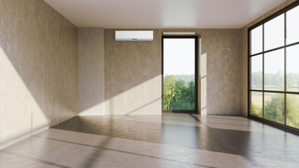 Obraz premium large luxury modern bright interiors room with air conditioning mockup illustration 3D rendering