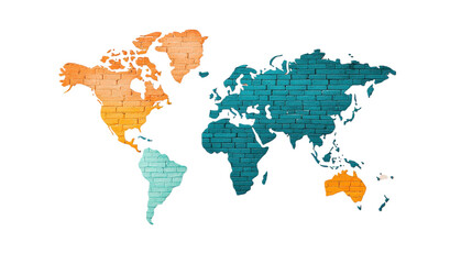Obraz premium Colorful World Map with Brick Texture Background