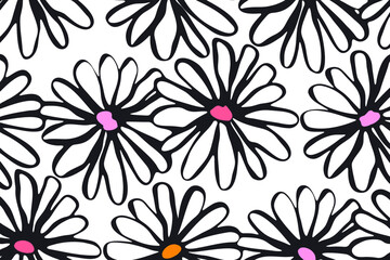 Daisies  flowers. backdrop.Trendy floral background, minimalistic style