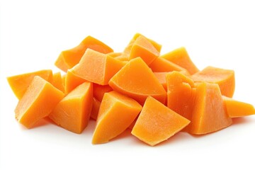 papaya chunks on white background MONA