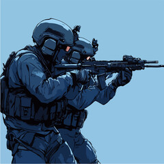 Flat illustration of police special forces. SWAT. Man in police uniform.