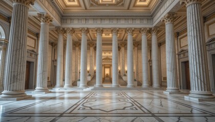 Naklejka premium Ancient Greek architecture with pillars and a classical interior 