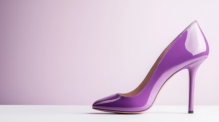 Elegant Purple Patent Leather Stiletto High Heel Pump on Pink Background