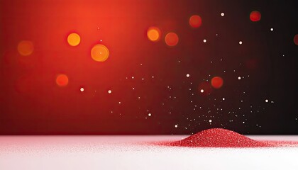 A vibrant mound of red sand glimmers under a soft glow, creating a festive atmosphere