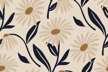 Daisies  trendy minimalistic background. Floral background.