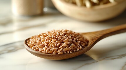 Artistic Composition of Delicate Spoonfuls of Cooked Grain on Marble