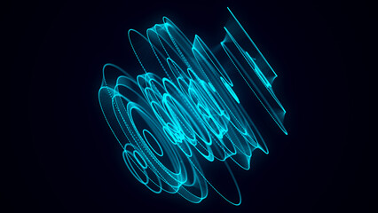 Abstract blue sphere with connecting dots and lines. Wireframe technology sphere of particles. Big data visualization. 3d rendering.