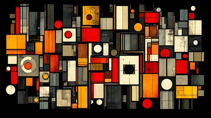 Abstract Geometric Collage: An abstract, minimalist composition with an array of bold, geometric...