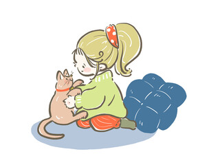 猫を見つめる女の子

