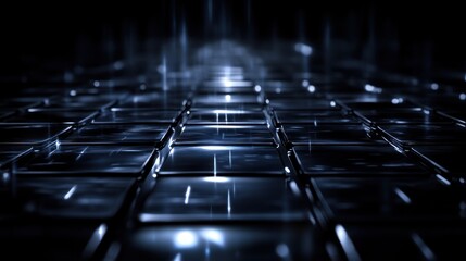 Obraz premium Dark futuristic digital grid pathway, glowing, abstract background, technology concept