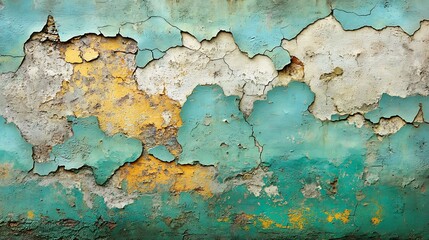 Obraz premium Abstract Textured Wall: A weathered and aged wall surface, peeling paint reveals layers of vibrant blue, yellow, and white. The texture creates an abstract composition.