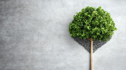 Lone green tree stands against textured gray wall