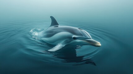Obraz premium Dolphin swimming ocean mist calm water wildlife nature