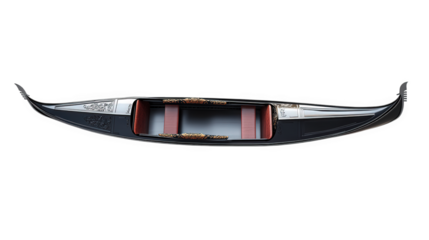 a traditional gondola. a long. narrow boat commonly associated with venice. italy it features a sleek design with a curved shape. wooden seating. and ornate decorations. serving as a means of transpor
