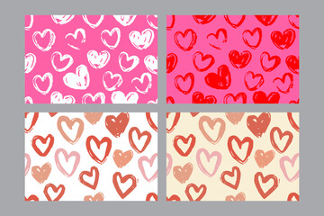 Valentine's Day set of patterns, trendy minimalistic seamless pattern design 
