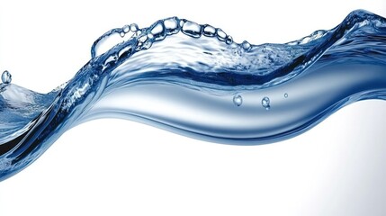 Blue water wave splash on white background, purity, clean, advertising