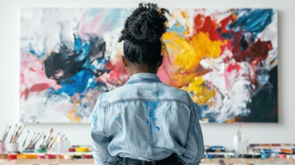 Fototapeta premium Passionate Embracing Colorful Expression on Canvas in Studio