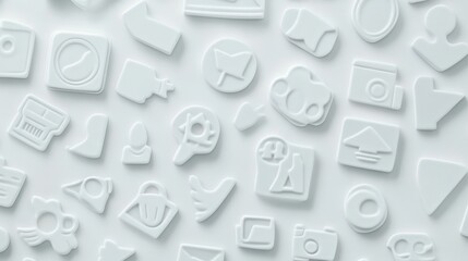 White app icons scattered background, website design